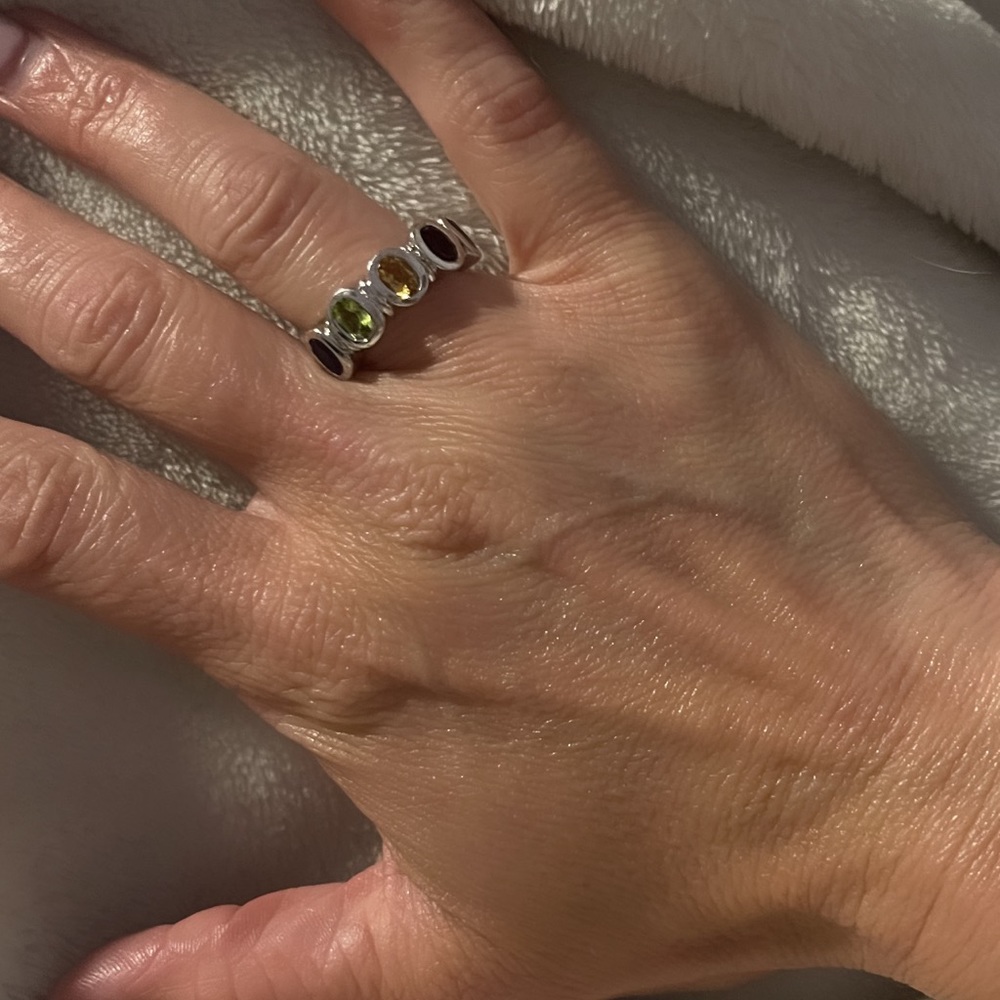 Silver ring , marked 925 5 different color stones